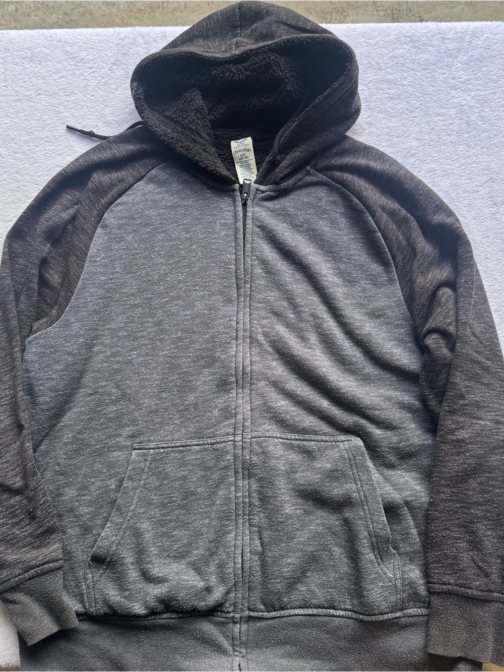 Faded Glory Zip Hoodie Mens L Gray Sherpa Lined Fleece Hooded Sweatshirt
